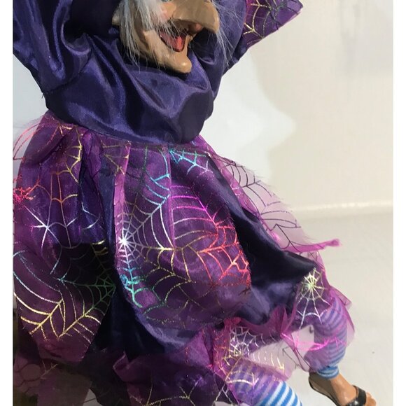 Flying Witch Animated Parachute Striped Legs Spider Web Dress Halloween Ganz ? - Picture 8 of 15